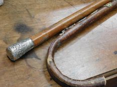 A white metal topped cane twinned with one other