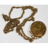 A 1981 South African 22ct half Krugerrand gold coin with 9ct gold chain & coin holder approx. 30.5g