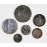 Six British silver coins - an 1817 George III half