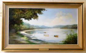 A framed Jo Miller oil on canvas depicting Tresill