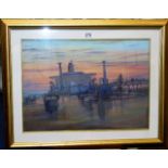 A framed Lincoln Rowe pastel of oil tanker at sea image size 24.5in x 17.5in