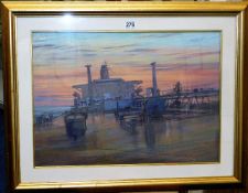 A framed Lincoln Rowe pastel of oil tanker at sea image size 24.5in x 17.5in