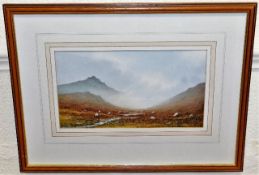 A framed watercolour painting of Tavy Cleave on Da