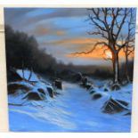A mounted canvas of winter landscape scene by Alan