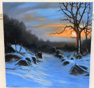 A mounted canvas of winter landscape scene by Alan