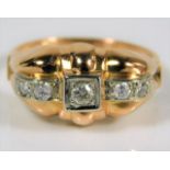 A French 18ct rose gold art deco ring set with dia