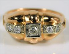A French 18ct rose gold art deco ring set with dia