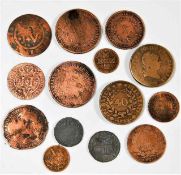 A quantity of fourteen mostly copper coinage mostl