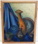 A 1930's art deco stylised cat oil on panel with M