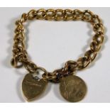 A 9ct gold bracelet with padlock & inscribed fob a