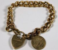A 9ct gold bracelet with padlock & inscribed fob a