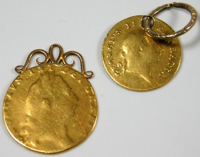 A George III gold guinea twinned with a George II