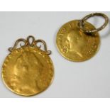 A George III gold guinea twinned with a George II