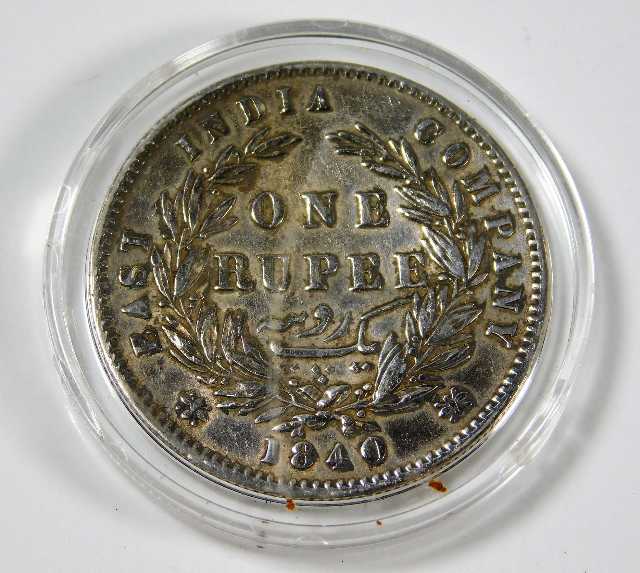 An early Victorian 1840 silver One Rupee coin