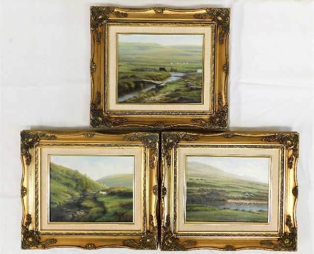 Three Bob Tucker gilt framed oils of Dartmoor, Dev