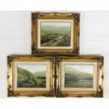 Three Bob Tucker gilt framed oils of Dartmoor, Dev