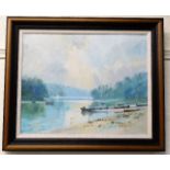 A framed Mark Gibbons oil on canvas of estuary sce