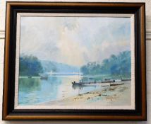 A framed Mark Gibbons oil on canvas of estuary sce