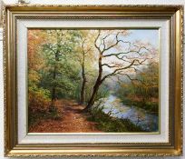 A gilt framed Albert Wells-Price oil of woodland r