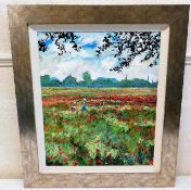 A large Timmy Mallet framed oil on panel "Poppies