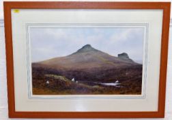 A framed acrylic & watercolour painting of Haytor