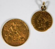 A Victorian half gold sovereign dated 1897 twinned