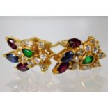 A pair of 21ct gold earrings set with ruby & other