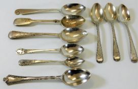 Nine silver spoons, one inscribed "Deliver Him Fro