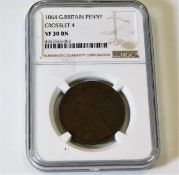 NGC Graded coin with case: 1864 British penny Cros