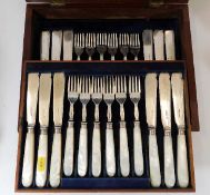 A mahogany cased twelve setting silver fish knife & fork set by Harrison Bros. & Howson, Sheffield 1