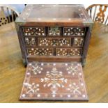 A 18thC. Indo Portuguese bone inlaid rosewood & walnut spice cabinet with brass bound corners & plat