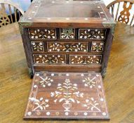 A 18thC. Indo Portuguese bone inlaid rosewood & walnut spice cabinet with brass bound corners & plat