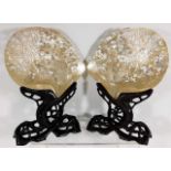 A pair of 19thC. Chinese carved mother of pearl shells of organic & floral form mounted on naturalis