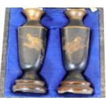 A small c.1900 boxed pair of Chinese bronze vases