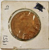 A 1951 one penny BU
