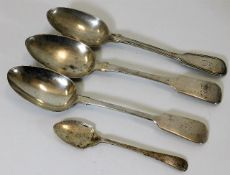 Three early Victorian silver tablespoons & one gra