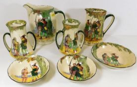Seven pieces of Royal Doulton Under The Greenwood Tree Robin Hood series ware set, some faults