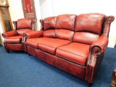 A Thomas Lloyd antique style leather sofa & chair