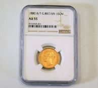 NGC Graded coin with case: 1880 8/7 British full g