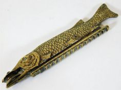 A 19thC. brass poachers Pike reel 5.5in long