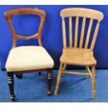 A Victorian balloon back dining chair twinned with