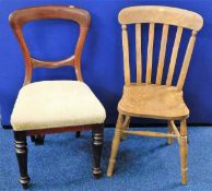 A Victorian balloon back dining chair twinned with