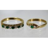 Two small 9ct emerald & diamond rings, the nine st