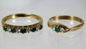 Two small 9ct emerald & diamond rings, the nine st
