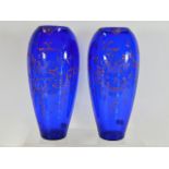 A pair of c.1900 Bristol blue glass vases with app