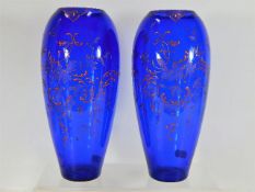 A pair of c.1900 Bristol blue glass vases with app