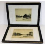 A pair of framed John Fullwood etchings image sizes 12.5in x 10in & 14in x 10in, hand signed in penc