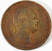 An 1831 George IV penny, fine