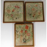 Three c.1900 embroidered Chinese silk pictures dep