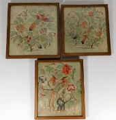 Three c.1900 embroidered Chinese silk pictures dep